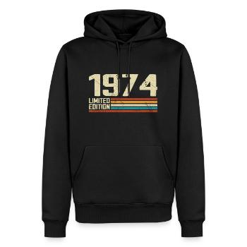 Vintage 1974 Anniversaire Rétro - Né en 1974 - Sweat à capuche Premium bio Homme - noir - Devant - Nico (187cm)