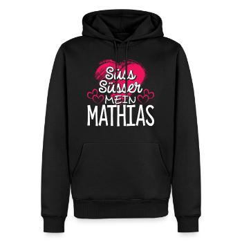 MATHIAS - süss - Männer Premium Bio Hoodie - Schwarz - Vorne - Nico (187cm)