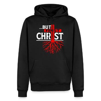 Jesus - But first Christ - Christliches Outfit - Männer Premium Bio Hoodie - Schwarz - Vorne - Nico (187cm)