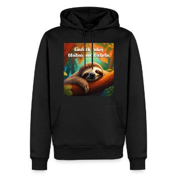 Lustiges Faultier einfach ruhig bleiben und lächen - Männer Premium Bio Hoodie - Schwarz - Vorne - Nico (187cm)