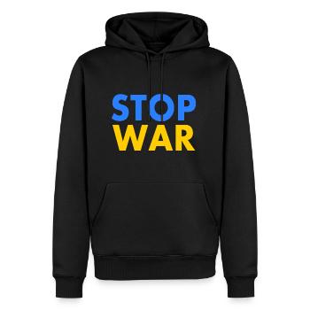 Stop war - Männer Premium Bio Hoodie - Schwarz - Vorne - Nico (187cm)