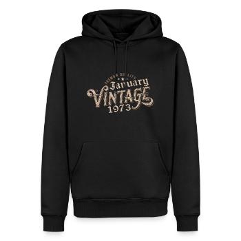 Janvier 1973 | 1973 Janvier Vintage Anniversaire - Sweat à capuche Premium bio Homme - noir - Devant - Nico (187cm)