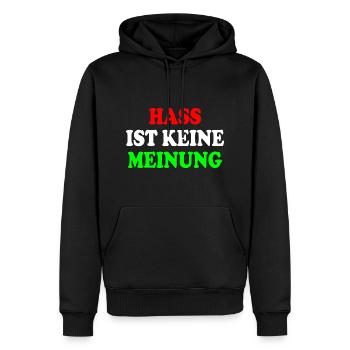 hass ist keine meinung - Männer Premium Bio Hoodie - Schwarz - Vorne - Nico (187cm)
