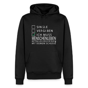 Menschenleben retten - Männer Premium Bio Hoodie - Schwarz - Vorne - Nico (187cm)