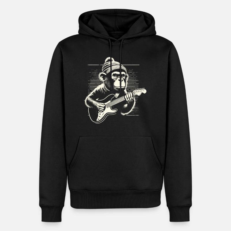 Affe mit E-Gitarre - Männer Premium Bio Hoodie - Schwarz