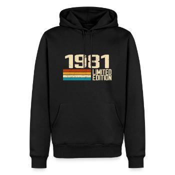 Né en 1981 - Vintage 1981 Anniversaire Rétro - Sweat à capuche Premium bio Homme - noir - Devant - Nico (187cm)