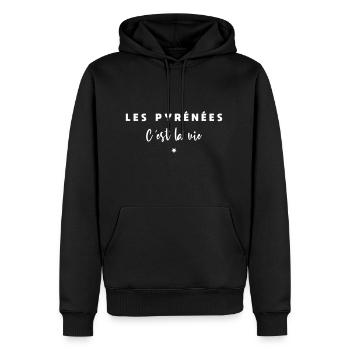 Les pyrénées c est la vie - Sweat à capuche Premium bio Homme - noir - Devant - Nico (187cm)