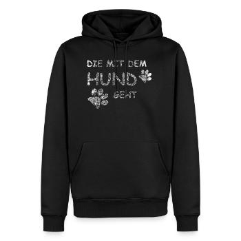 Qui marche avec le chien - Sweat à capuche Premium bio Homme - noir - Devant - Nico (187cm)