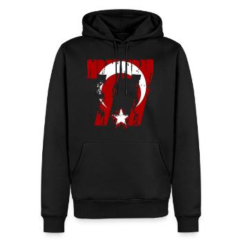 77 Yalova used Styl - Männer Premium Bio Hoodie - Schwarz - Vorne - Nico (187cm)