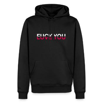 Fuck je t’aime - Sweat à capuche Premium bio Homme - noir - Devant - Nico (187cm)