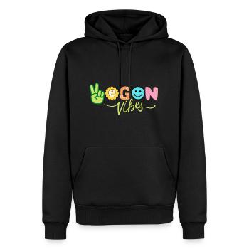 Vegan Good Vibes glücklich Tierschutz Pflanzen - Männer Premium Bio Hoodie - Schwarz - Vorne - Nico (187cm)