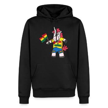 Licorne folle du Ghana - Sweat à capuche Premium bio Homme - noir - Devant - Nico (187cm)