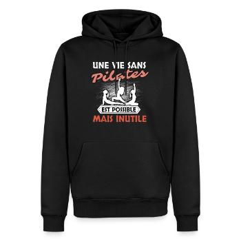 Pilates - Sweat à capuche Premium bio Homme - noir - Devant - Nico (187cm)