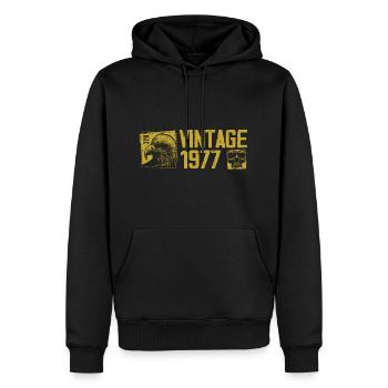 Jahrgang 1977 Retro Jubiläumsgeschenk 1977 - Männer Premium Bio Hoodie - Schwarz - Vorne - Nico (187cm)