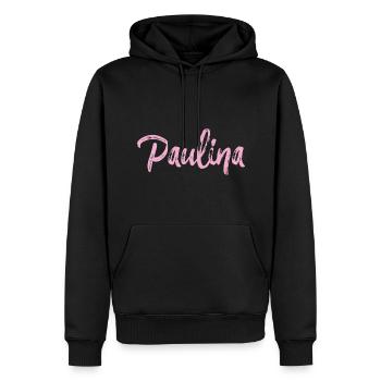 paulina,,nom,cursif,rose,police - Sweat à capuche Premium bio Homme - noir - Devant - Nico (187cm)