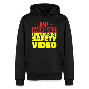 Keine Sorge, ich habe mir das Sicherheitsvideo angesehen - Männer Premium Bio Hoodie - Schwarz - Vorne - Nico (187cm)