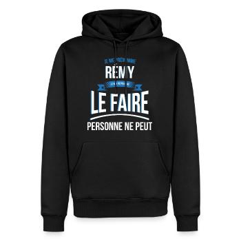 Rémy personne ne peut cadeau - Sweat à capuche Premium bio Homme - noir - Devant - Nico (187cm)