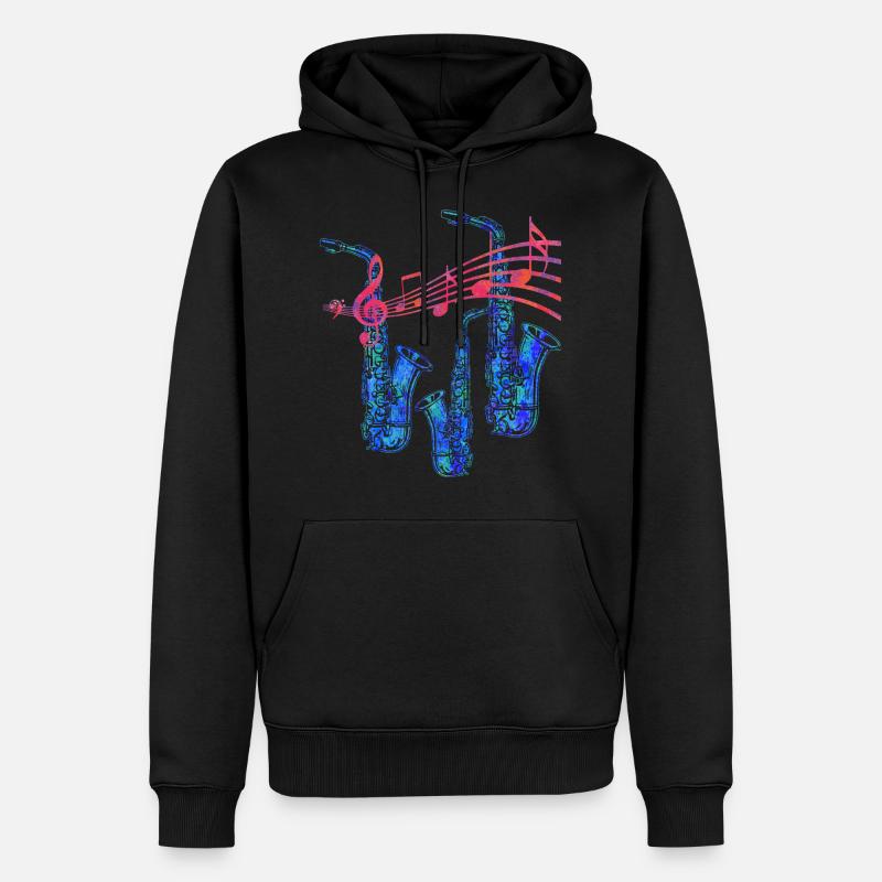 saxophone - Sweat à capuche Premium bio Homme - noir