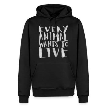 Tous les animaux veulent vivre - Sweat à capuche Premium bio Homme - noir - Devant - Nico (187cm)