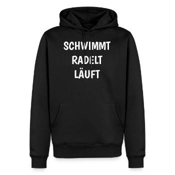 Geschenk für Triathlet: schwimmt - radelt - läuft - Männer Premium Bio Hoodie - Schwarz - Vorne - Nico (187cm)