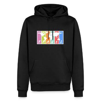 Voyage. Voyage! Voyage - Sweat à capuche Premium bio Homme - noir - Devant - Nico (187cm)
