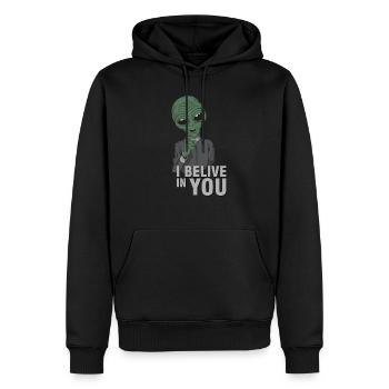 Extraterrestre je crois en toi - Sweat à capuche Premium bio Homme - noir - Devant - Nico (187cm)