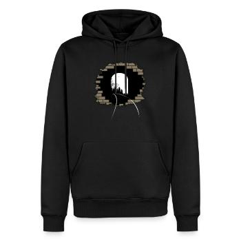 Wanddurchbruch Tunnel Zug Schienen Geschenk - Männer Premium Bio Hoodie - Schwarz - Vorne - Nico (187cm)