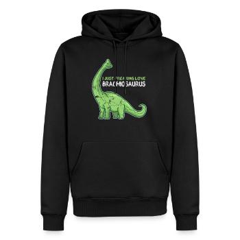 DINO - Männer Premium Bio Hoodie - Schwarz - Vorne - Nico (187cm)