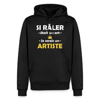 Râler Râleur Idée cadeau Phrase Drôle Humour - Sweat à capuche Premium bio Homme - noir - Devant - Nico (187cm)