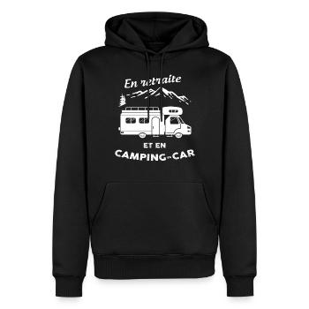 Camping car retraite - Sweat à capuche Premium bio Homme - noir - Devant - Nico (187cm)