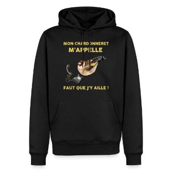 Humour chardonneret oiseau - Sweat à capuche Premium bio Homme - noir - Devant - Nico (187cm)