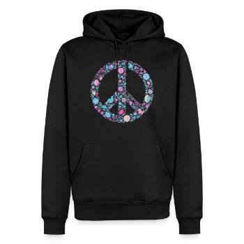 Flower Peace | Signe de paix Idée cadeau - Sweat à capuche Premium bio Homme - noir - Devant - Nico (187cm)