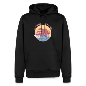 Go With The Flow, Faultier Chilling On Surfboard - Männer Premium Bio Hoodie - Schwarz - Vorne - Nico (187cm)