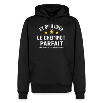 Super cheminot cadeau drôle humour homme - Sweat à capuche Premium bio Homme - noir - Devant - Nico (187cm)