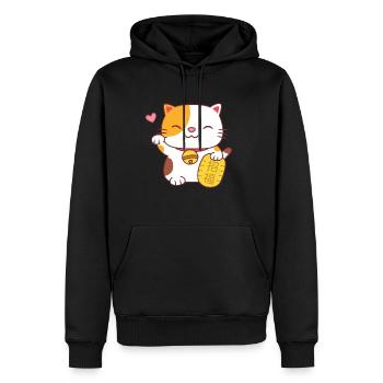 Japonais Good Luck Charm Maneki Neko Cat - Sweat à capuche Premium bio Homme - noir - Devant - Nico (187cm)