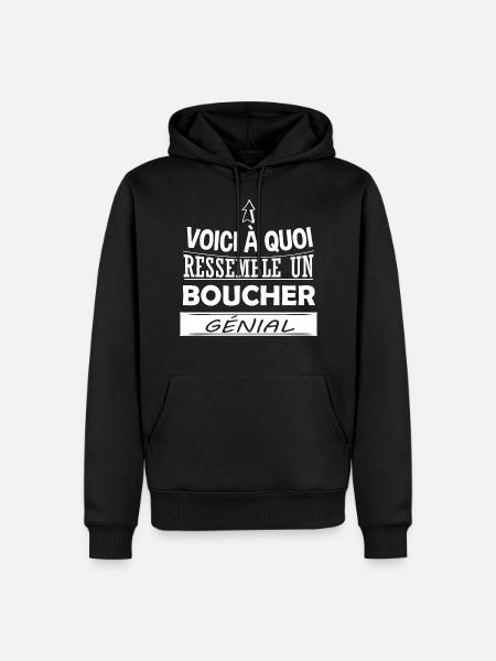Boucher - Boucherie - Viande - Humour - Génial - Sweat à capuche Premium bio Homme - noir