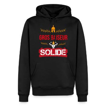 cadeau beauf marrant gros baiseur solide spartiate - Sweat à capuche Premium bio Homme - noir - Devant - Nico (187cm)