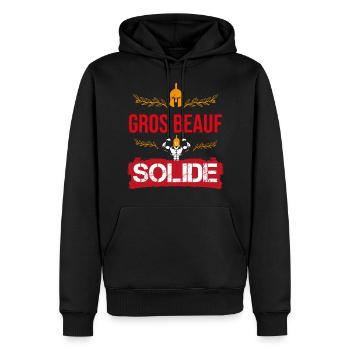 cadeau marrant gros beauf solide spartiate - Sweat à capuche Premium bio Homme - noir - Devant - Nico (187cm)