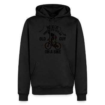 Ne sous-estimez jamais un vieux sur un vélo! - Sweat à capuche Premium bio Homme - noir - Devant - Nico (187cm)