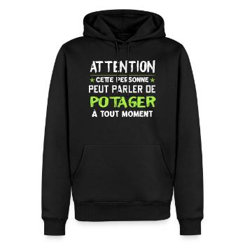 Potager cadeau drôle - Sweat à capuche Premium bio Homme - noir - Devant - Nico (187cm)