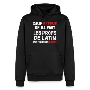 Profs - Latin - Cadeau - Ecole - Enseigne - Drôle - Sweat à capuche Premium bio Homme - noir - Devant - Nico (187cm)