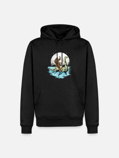 Bigfoot rides Loch Ness monster - Men’s Premium Organic Hoodie - black