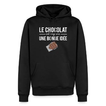 Le chocolat est toujours une bonne idée humour - Sweat à capuche Premium bio Homme - noir - Devant - Nico (187cm)