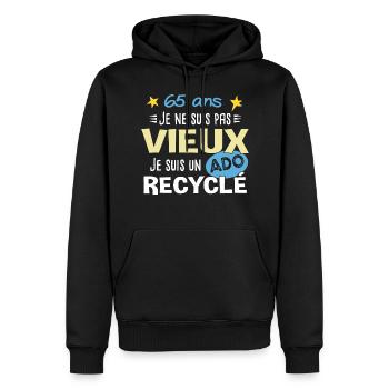 65 ans anniversaire papy fête des pères humour - Sweat à capuche Premium bio Homme - noir - Devant - Nico (187cm)