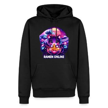 Ramen Neon Katze Kawaii Japan - Männer Premium Bio Hoodie - Schwarz - Vorne - Nico (187cm)