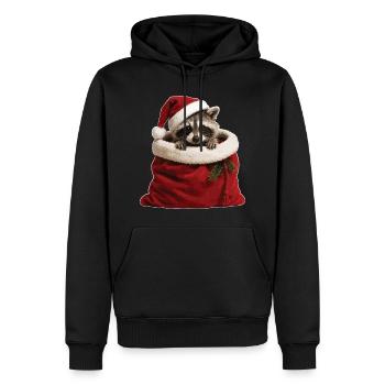Un raton laveur dans un sac de Noël - Sweat à capuche Premium bio Homme - noir - Devant - Nico (187cm)
