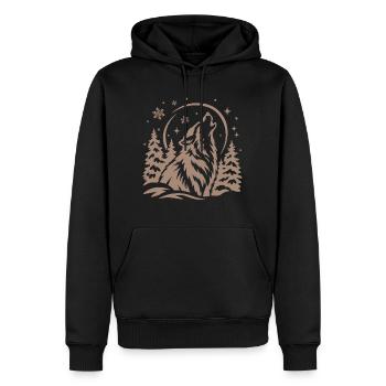 Wolf im Wald unter dem Mond - Männer Premium Bio Hoodie - Schwarz - Vorne - Nico (187cm)