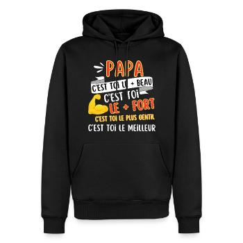 Le plus fort Papa Le meilleur Papa - Sweat à capuche Premium bio Homme - noir - Devant - Nico (187cm)