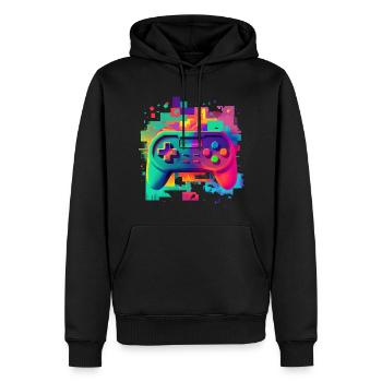 Console rétro colorée - Sweat à capuche Premium bio Homme - noir - Devant - Nico (187cm)