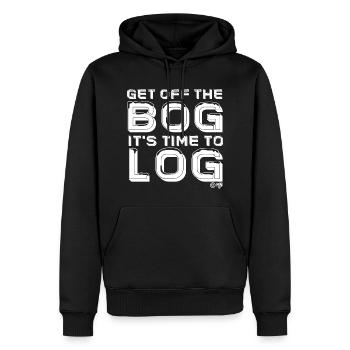 GET OFF THE BOG ITS TIME TO LOG - Men’s Premium Organic Hoodie - black - Front - Nico (187cm)